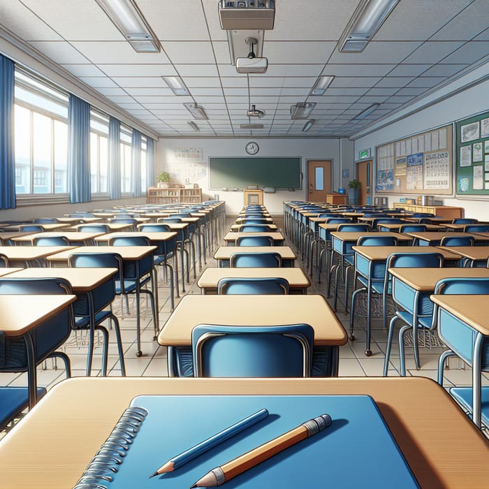 Empty Blue Chairs in Tranquil Classroom Setting