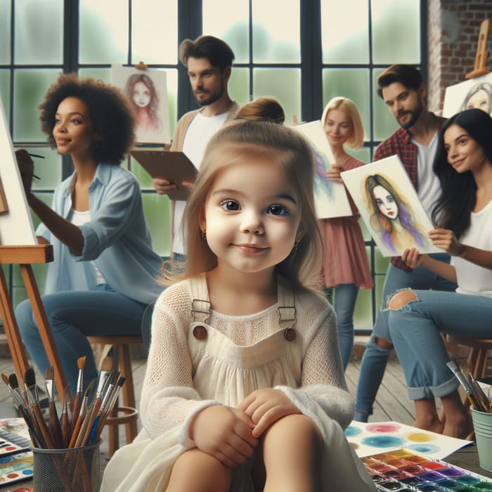 Cute Girl Portrait | Diverse Artists Drawing in Studio