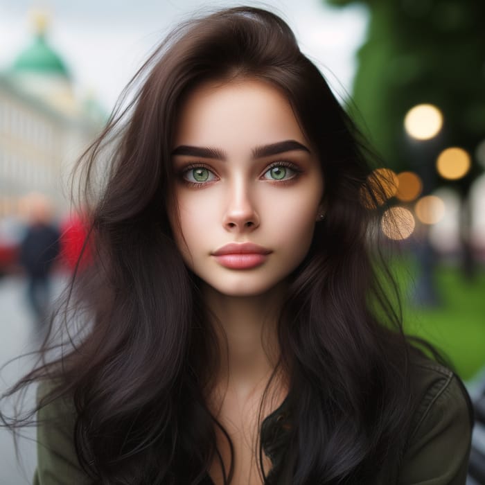 Young Woman with Dark Hair and Green Eyes - Beautiful Portrait