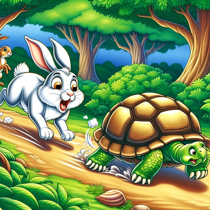 Hare Surprised as Tortoise Leads the Race