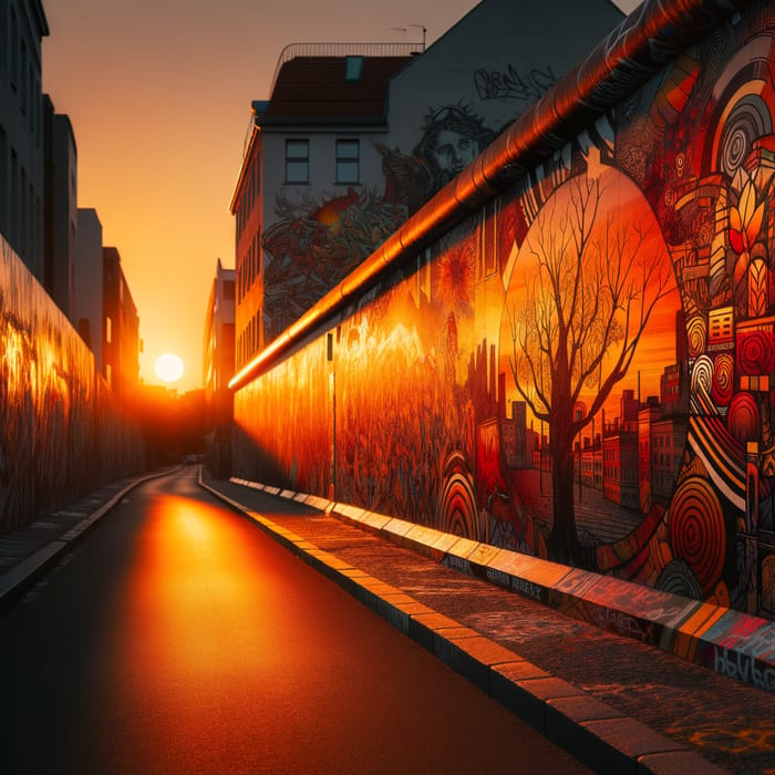 Stunning Urban Sunset: Graffiti Wall in Evening Light