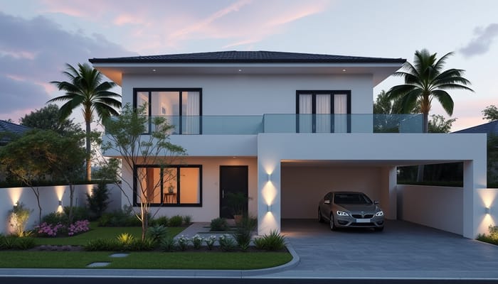 Minimalist Three-Story House with Garden and Parking