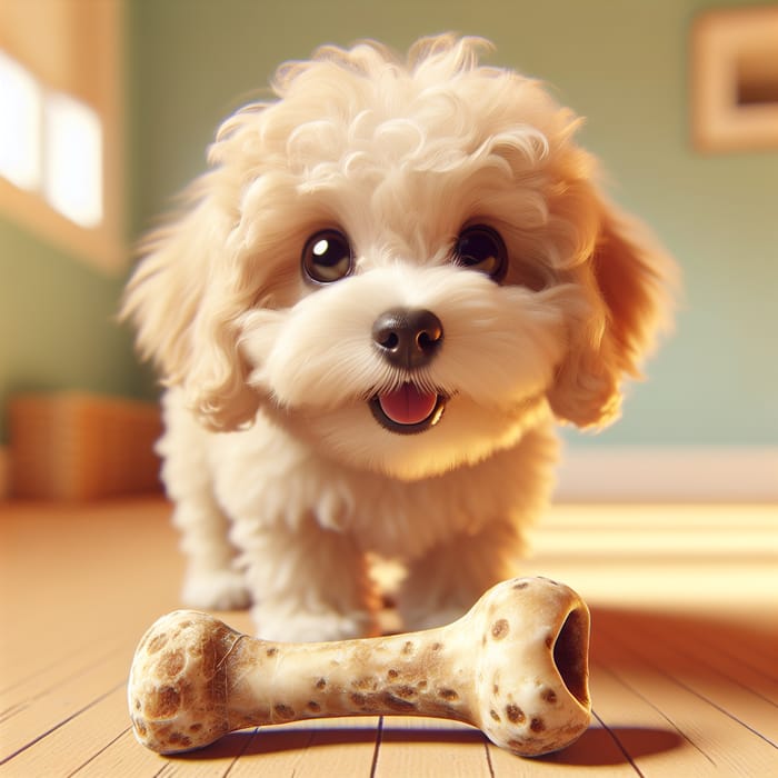 Cute Maltipoo Poses with Bone | Adorable Fluffy Puppy