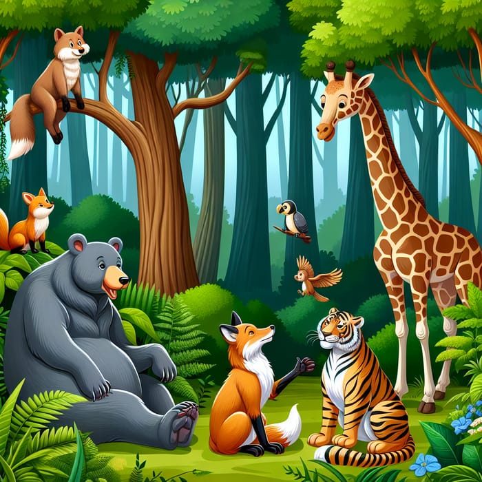 Enchanting Forest Animal Meeting - Wildlife Clipart