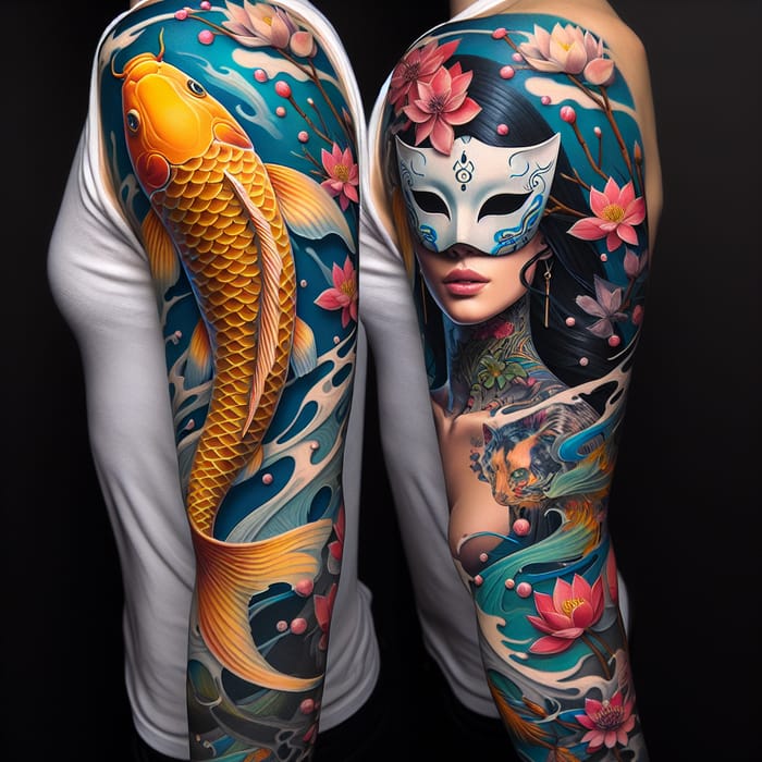 Colorful Full-Arm Sleeve Tattoo Design