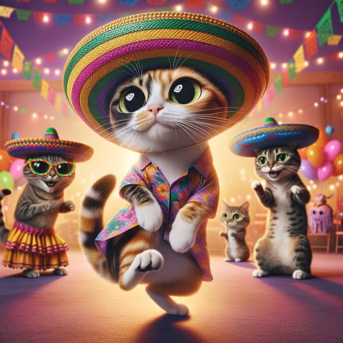 Mexican Cat Dancing to Reggaeton Music - Festive Dance Scene