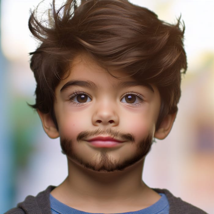 Young Boy with Stubby Beard and Playful Dark Hair