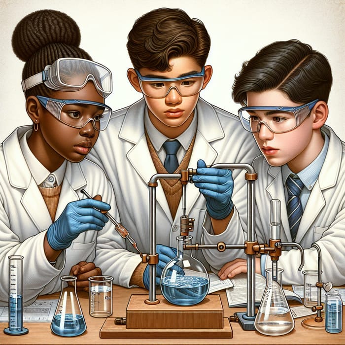 High School Students in Chemistry Lab Setting with Diverse Experiment