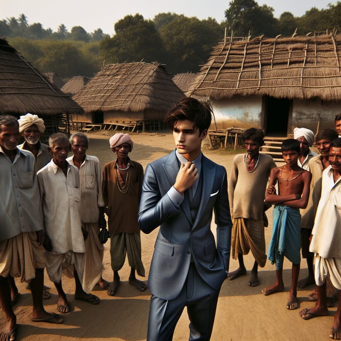 Charming Boy in Traditional Attire Surrounded by Village Folks