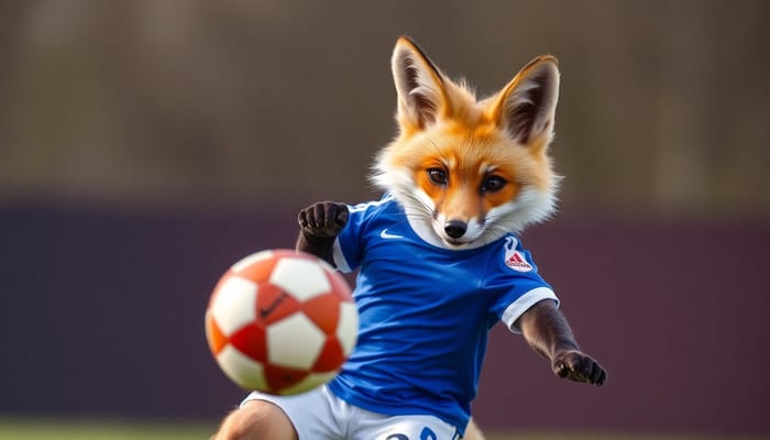 Fox in Blue Jersey Playing Soccer