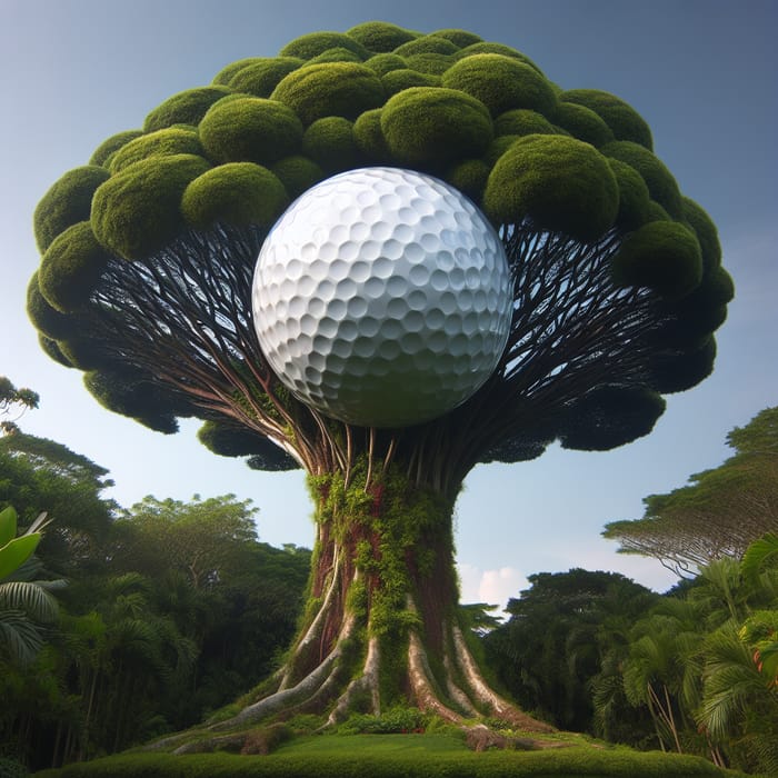 Monumental Golf Ball Trophy on Tall Garden Tree