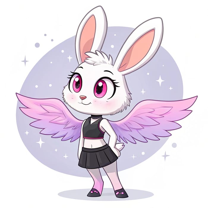 Cute Female Bunny Character with Angel Wings