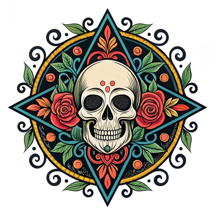 Vibrant Memento Mori Skull Tattoo Art Design