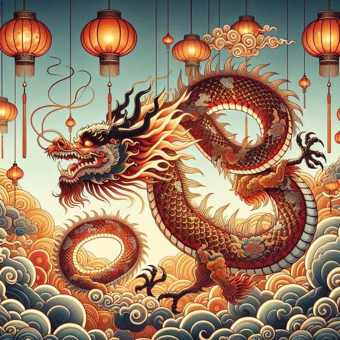 Majestic Chinese Dragon in Flight - Traditional Dragon Artwork