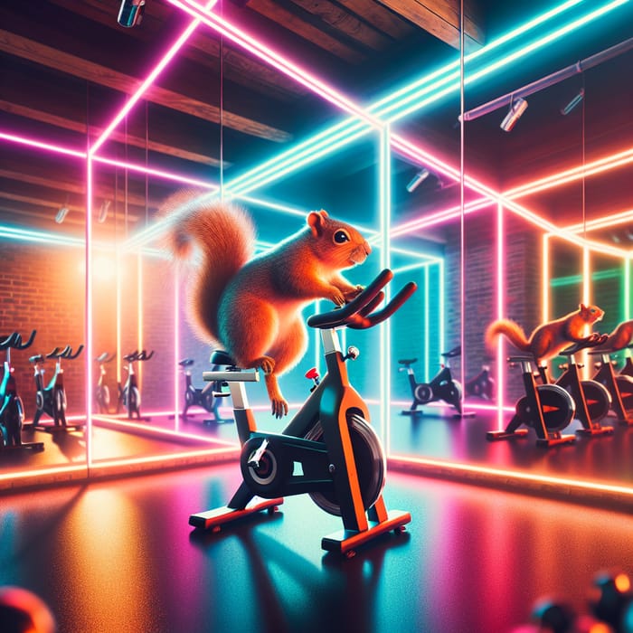 Squirrel Spinning in Gym with Neon Lights | Fitness Scene