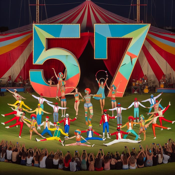 Vibrant Circus Performers Create Number 57 Display | Amazing Carnival Act