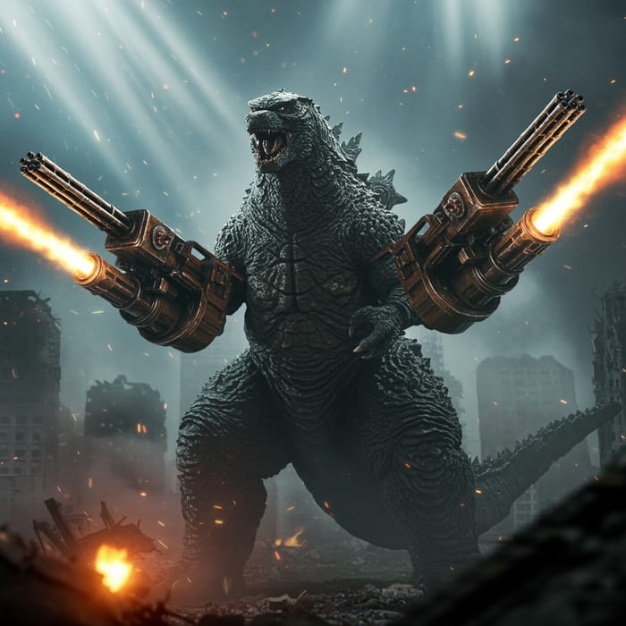 Godzilla with Machine Guns: The Ultimate Showdown