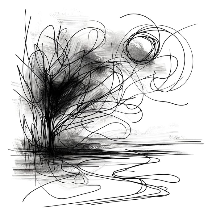 Authentic Child's Black-and-White Abstract Drawing