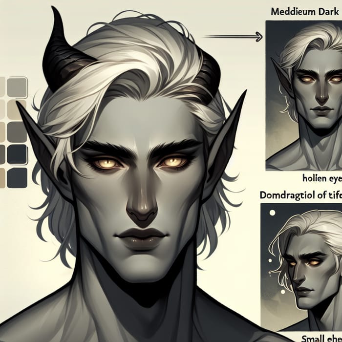 Expressive 21-Year-Old Male Tiefling with Golden Eyes | Dark Grey Skin