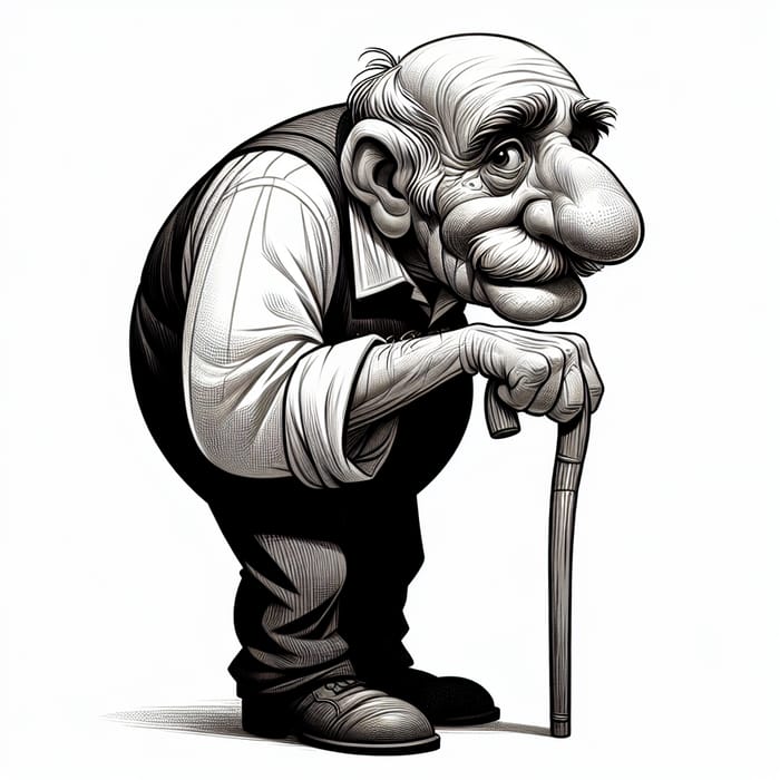 Elderly Man Leaning on Cane with Wisdom Gaze