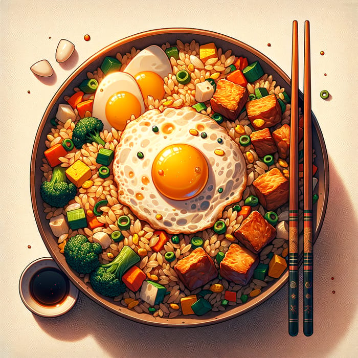 Authentic Vietnamese Fried Rice Bowl with Vegetables and Meat