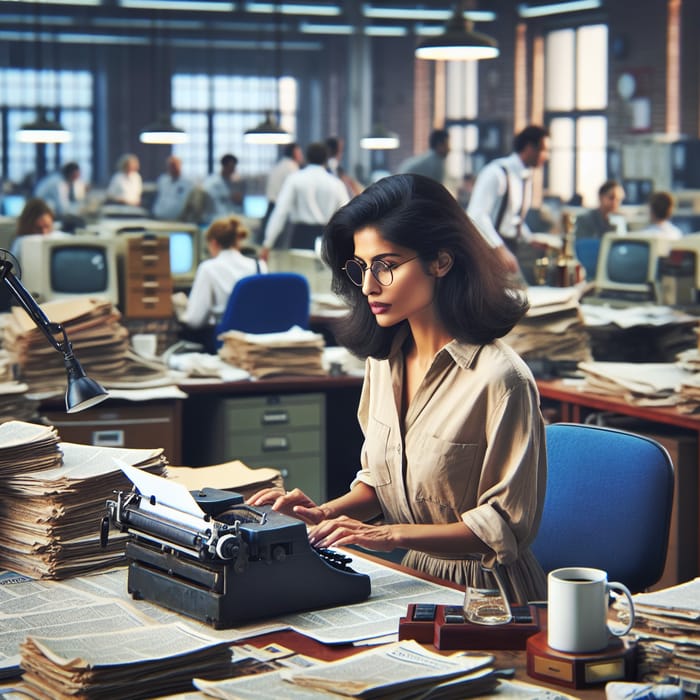 Creative Journalist in Newspaper Office Environment