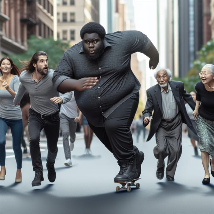 Black Man Gliding Through Crowd in Urban Setting