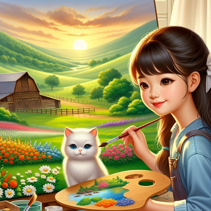 Sunrise Garden Painting in Countryside | Young Asian Artist