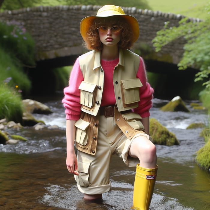 Teen Girl Exploring Wales in Bright Yellow Wellies