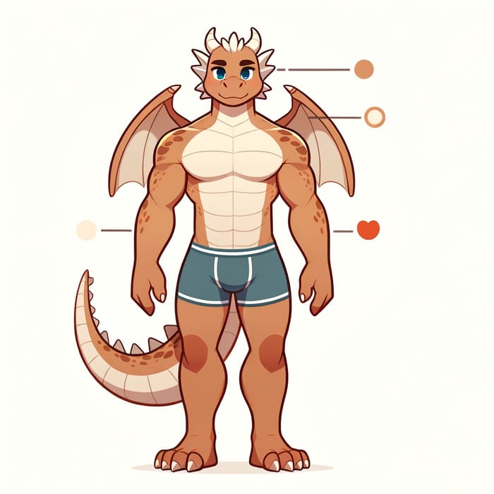 Male Dragon Demi-Human in Fitted Boxers on White Background