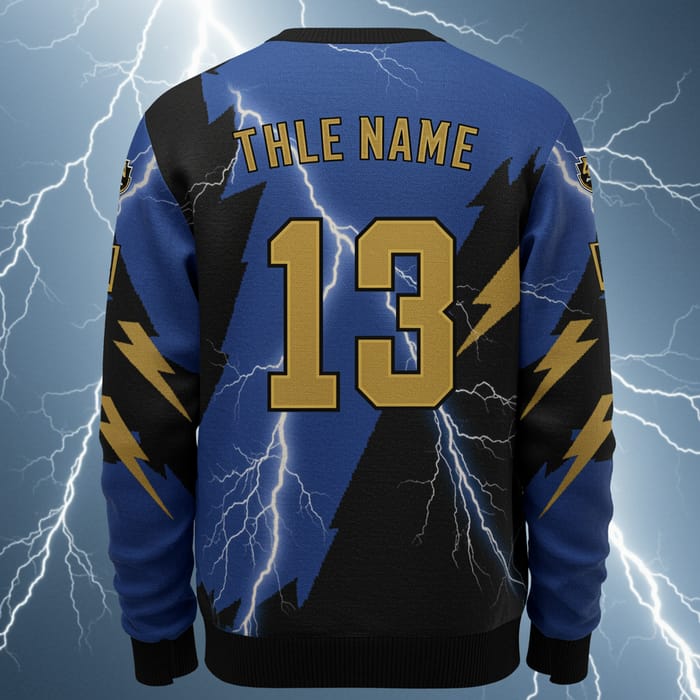 Thunderbolt Blue and Black Sweater with Gold Accents Thunderbolt Blue and Black Sweater with Gold Accents