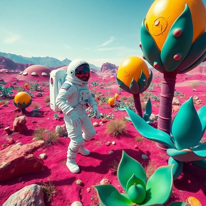 Surreal Alien Landscape: Astronaut's Journey