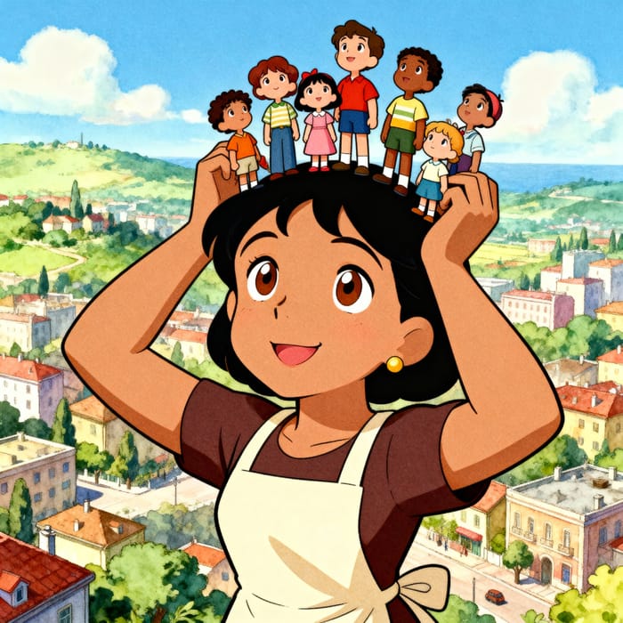Giant Animated Woman in Colorful Cartoon Giant Animated Woman in Colorful Cartoon