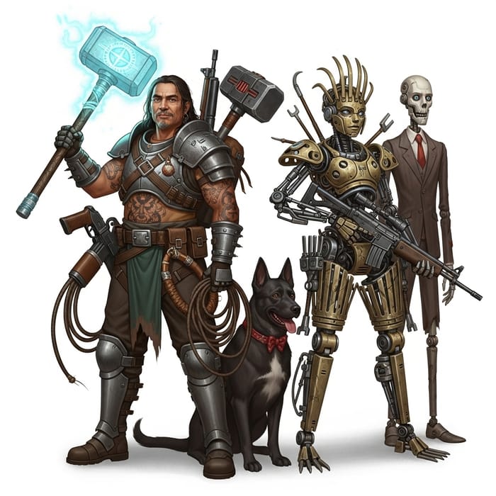 Armored Mechanic with Sledgehammer and Robot Companion Armored Mechanic with Sledgehammer and Robot Companion