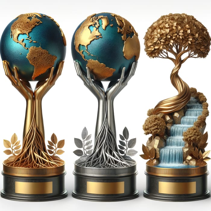 Eco-Friendly Trophy Designs: Globe, Tree, Waterfall