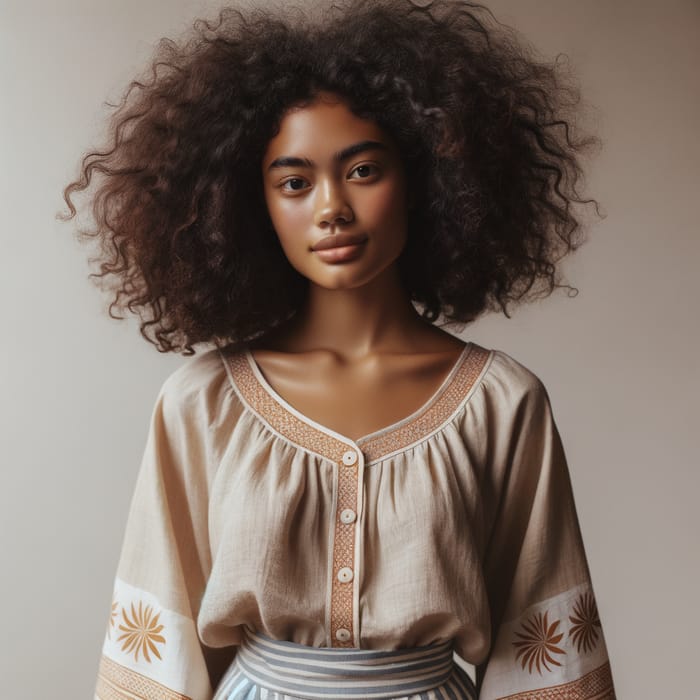 South Asian Girl with Afro Hair in Traditional Attire