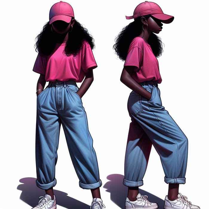 Dark Skinned Girl in Pink Shirt and Jeans Dark Skinned Girl in Pink Shirt and Jeans