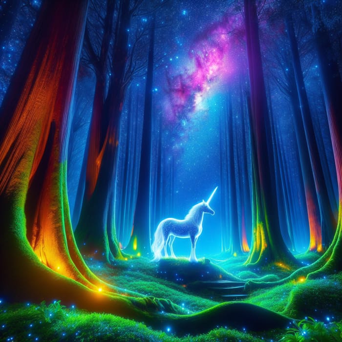 Majestic Unicorn in Enchanting Moonlit Forest