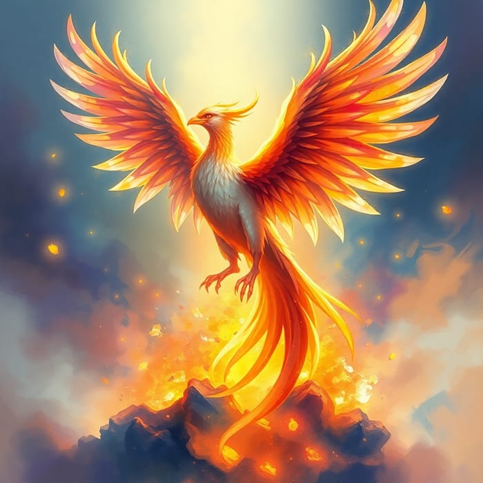 Majestic Ethereal Phoenix: A Vibrant Watercolor Art