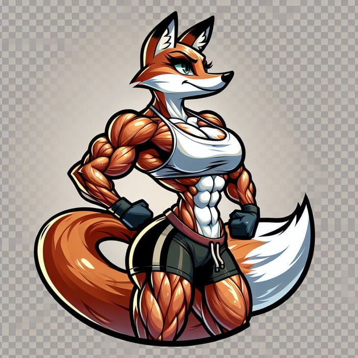 Muscular Cartoon Fox: Bodybuilder in Workout Gear