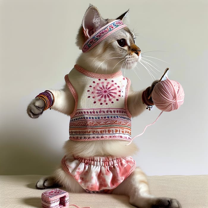 Adorable Cat in Cotton Pink Tank Top with Accessories