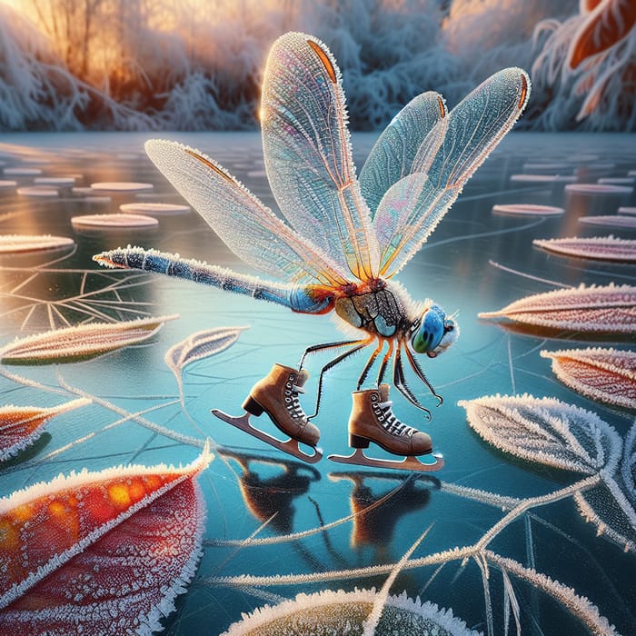 Dragonfly Ice Skating | Winter Pond Scene