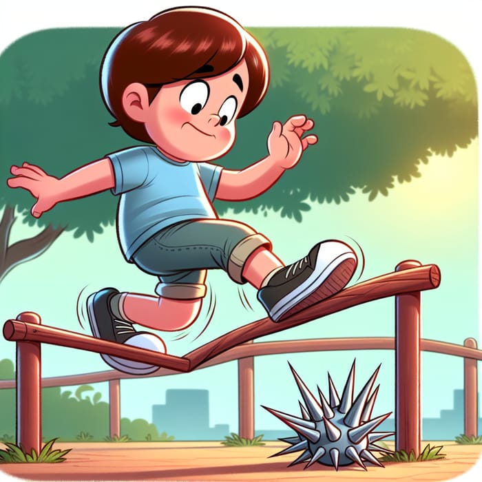 Child Crossing a Thorn: Cartoon Illustration