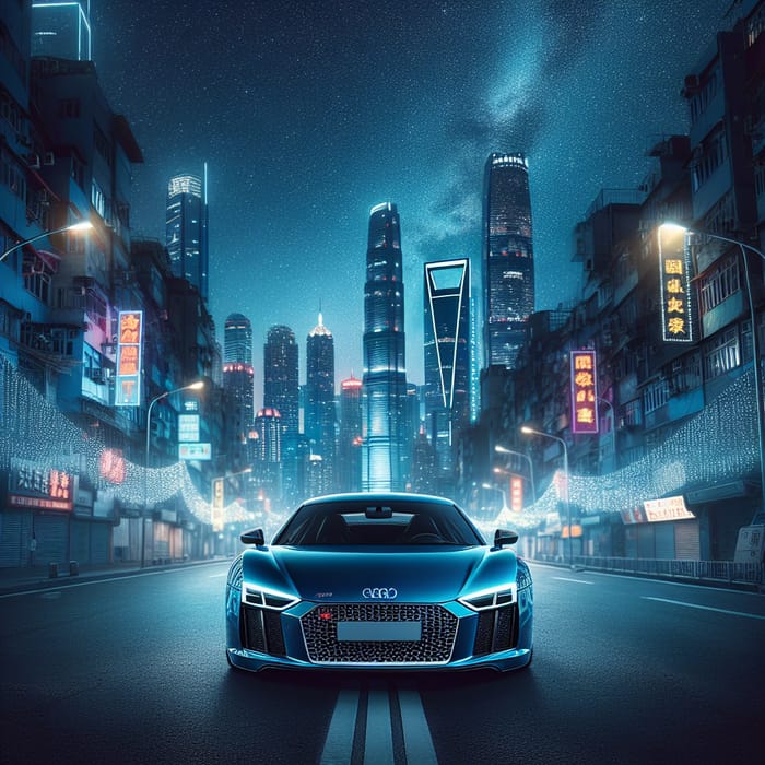 Stunning Blue Audi R8 Against Majestic Cityscape