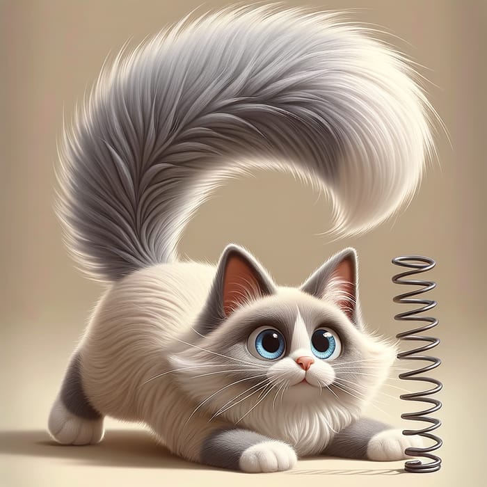 Adorable Cartoonish Bluepoint Ragdoll Cat Playfully Pouncing