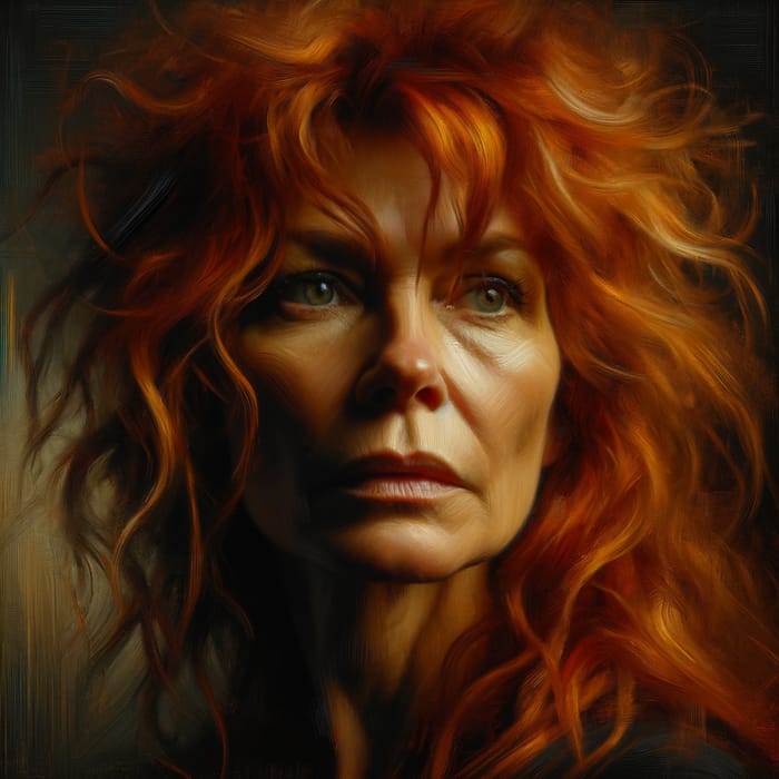 Wild Middle-Aged Woman with Stunning Red Hair - Oil Painting