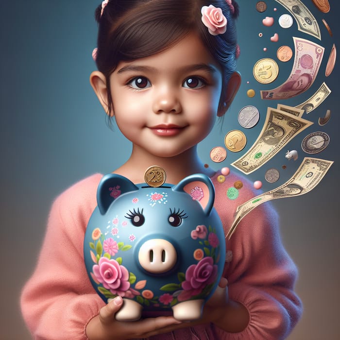 Adorable 3-Year-Old South Asian Girl with Enchanted Piggy Bank