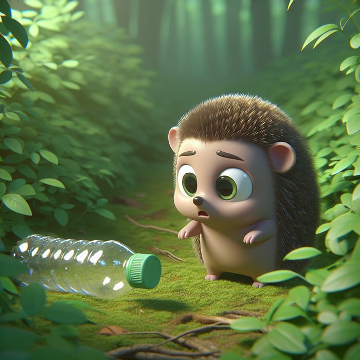 Concerned Hedgehog Finds Plastic Bottle in Forest