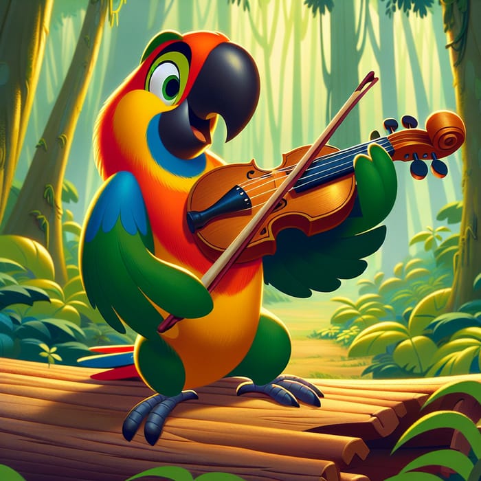 Vibrant Guacamaya Parrot Playing Violin in Forest