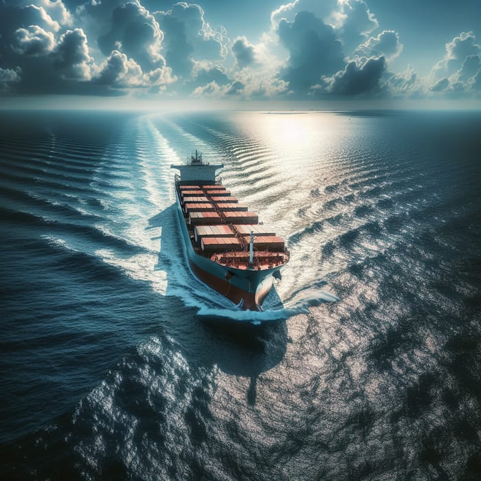 Cargo Ship Sailing in Open Sea - Maritime Scene